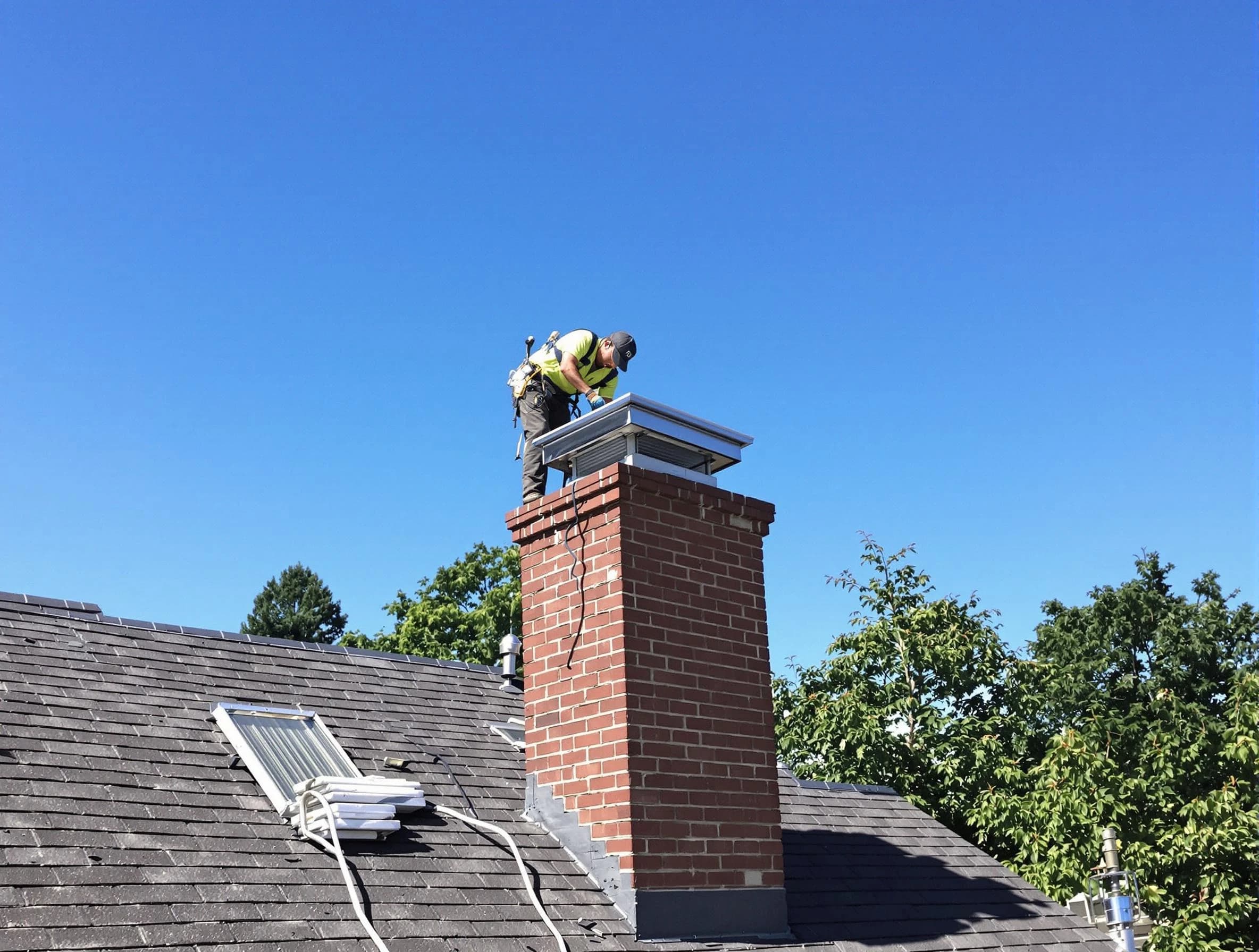 Bensley Chimney Sweep technician measuring a chimney cap in Bensley, VA