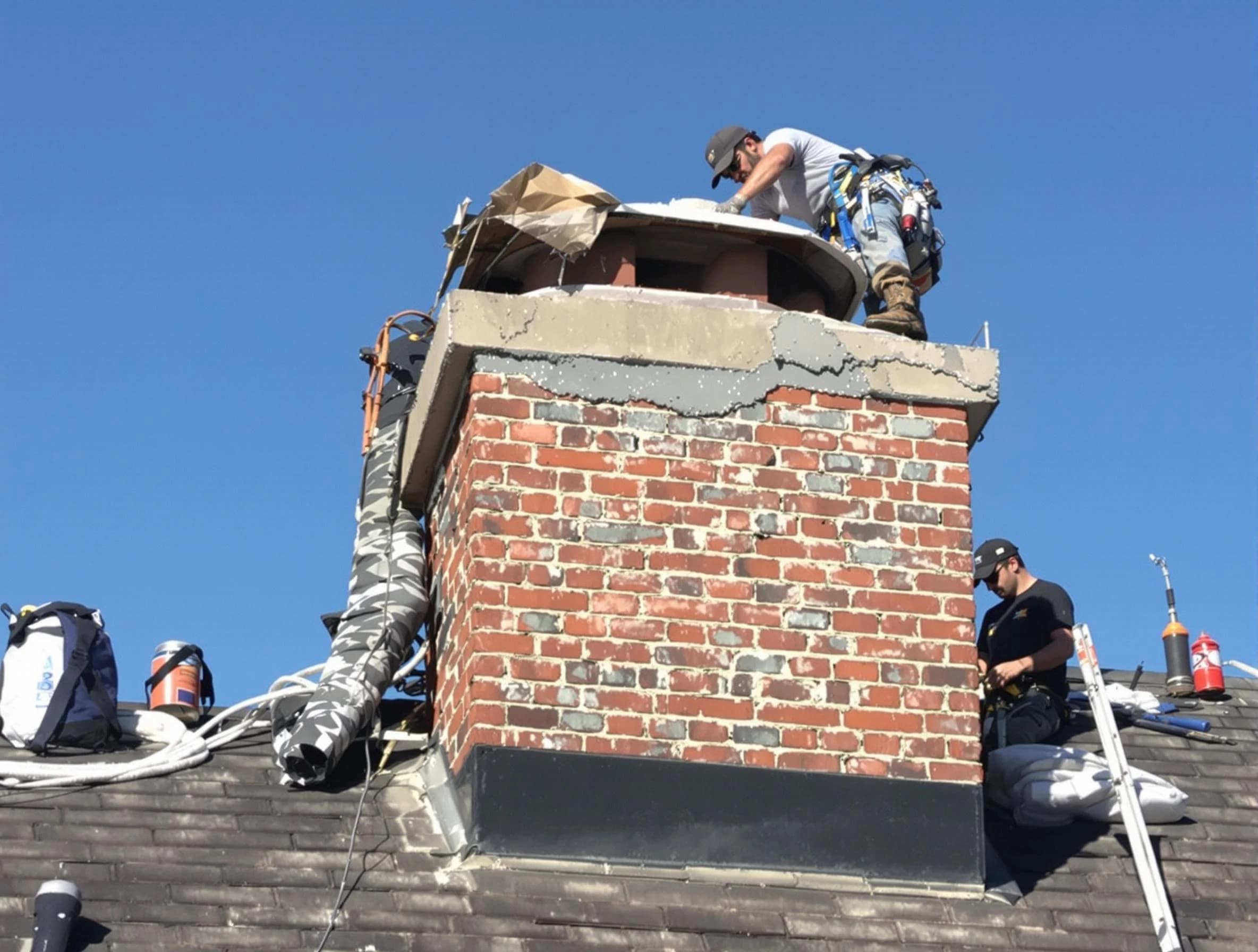 Bensley Chimney Sweep installing a custom chimney crown in Bensley, VA