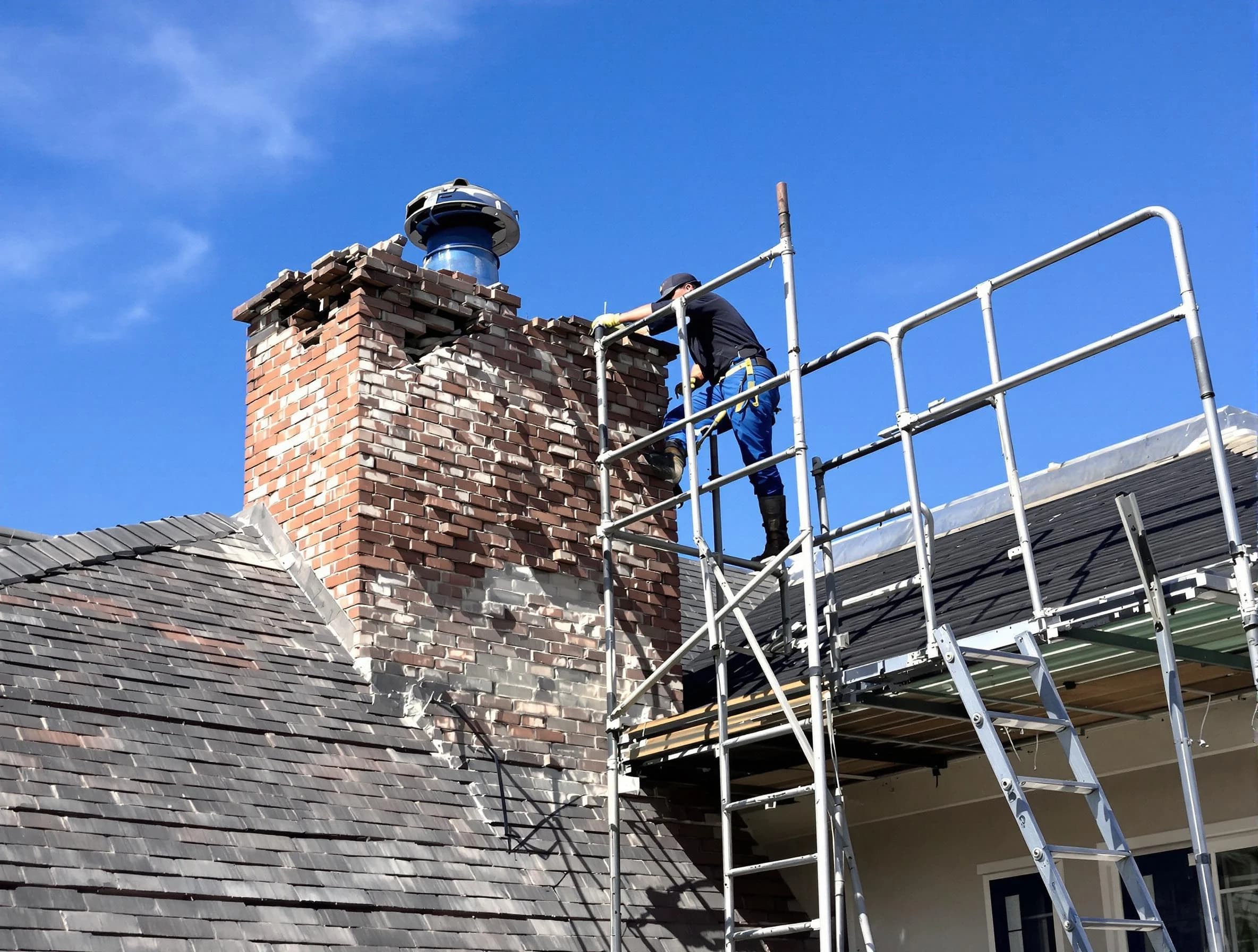 Rebuilding a chimney structure by Bensley Chimney Sweep in Bensley, VA