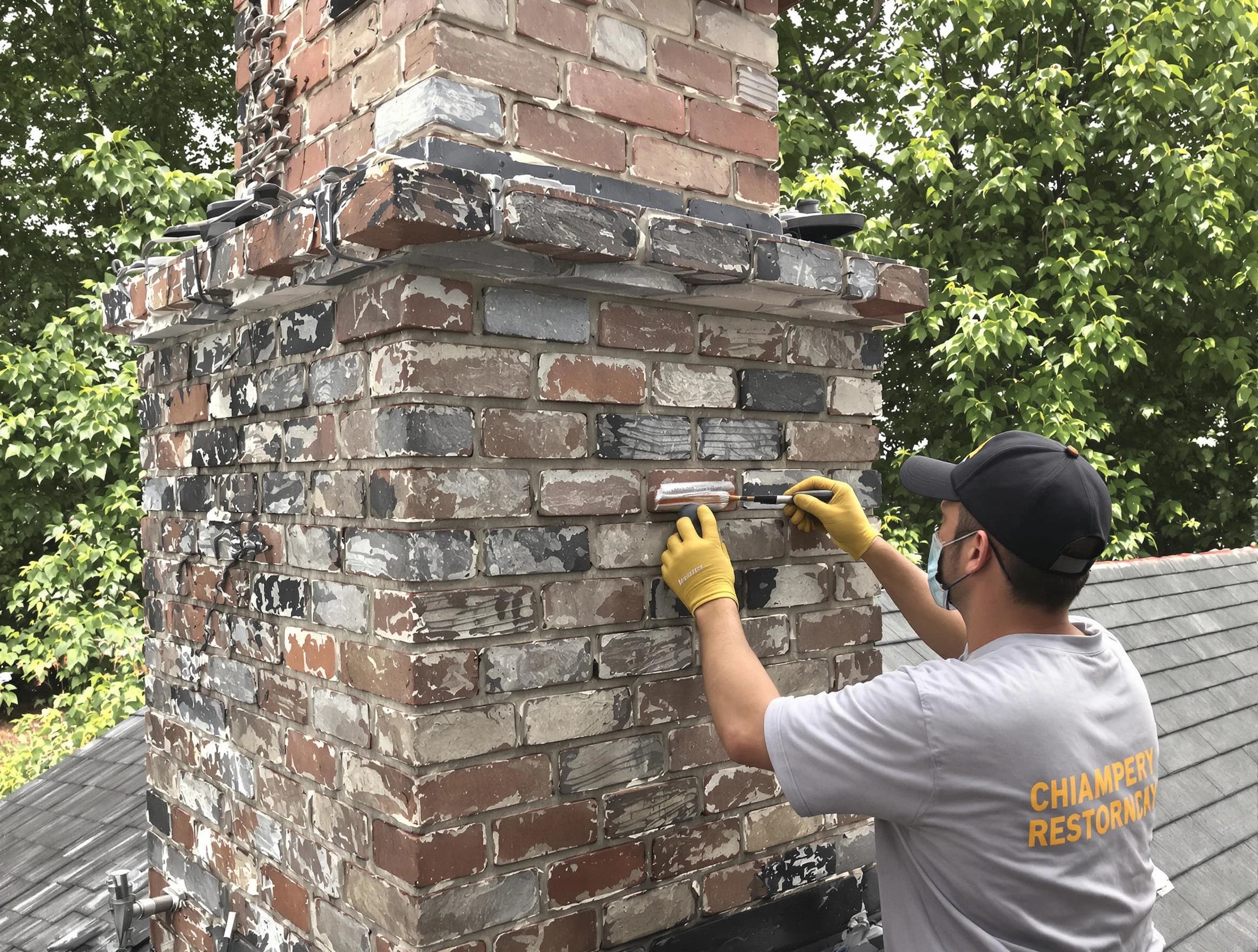 In-progress chimney restoration by Bensley Chimney Sweep in Bensley, VA