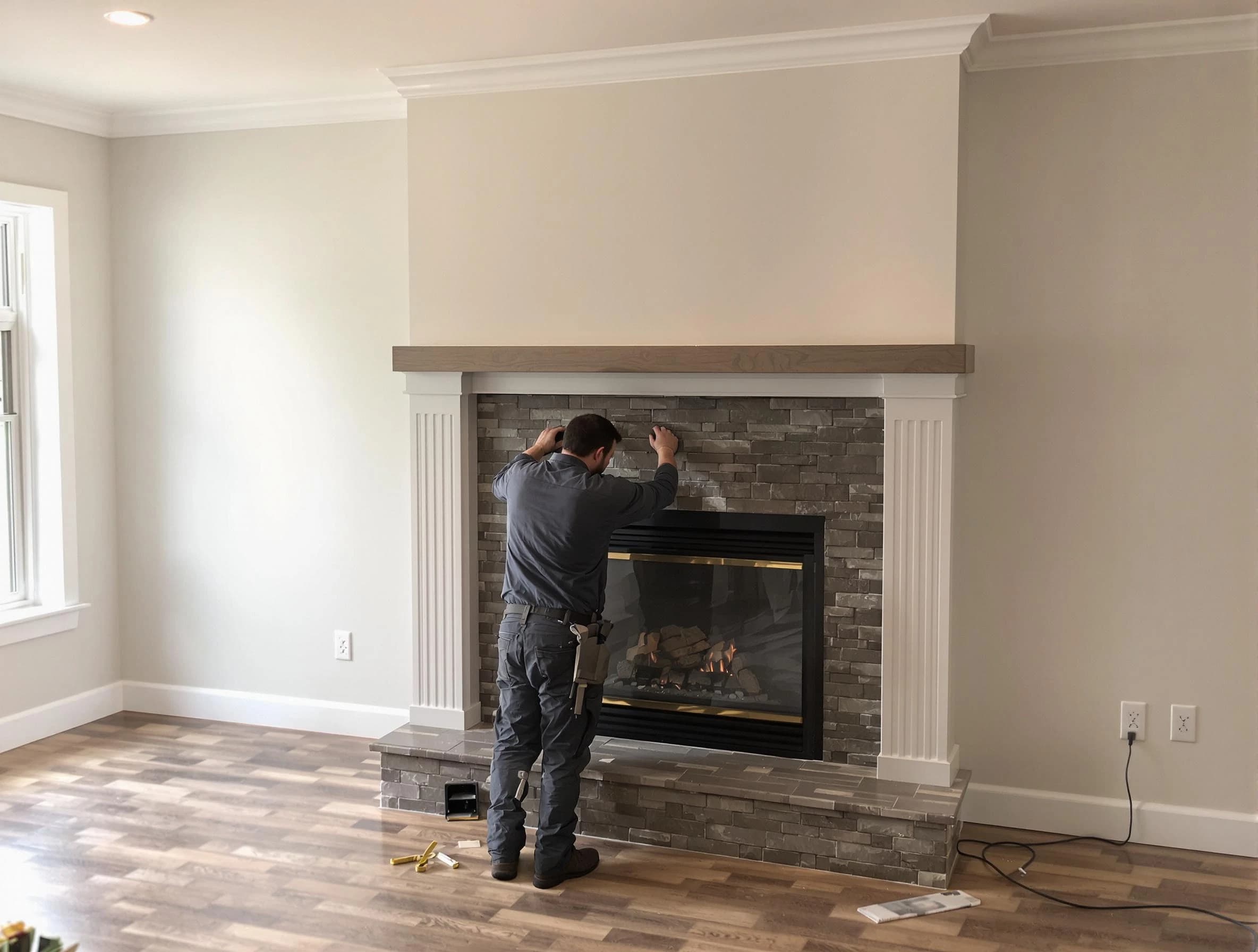 Bensley Chimney Sweep finishing a custom fireplace install in Bensley, VA