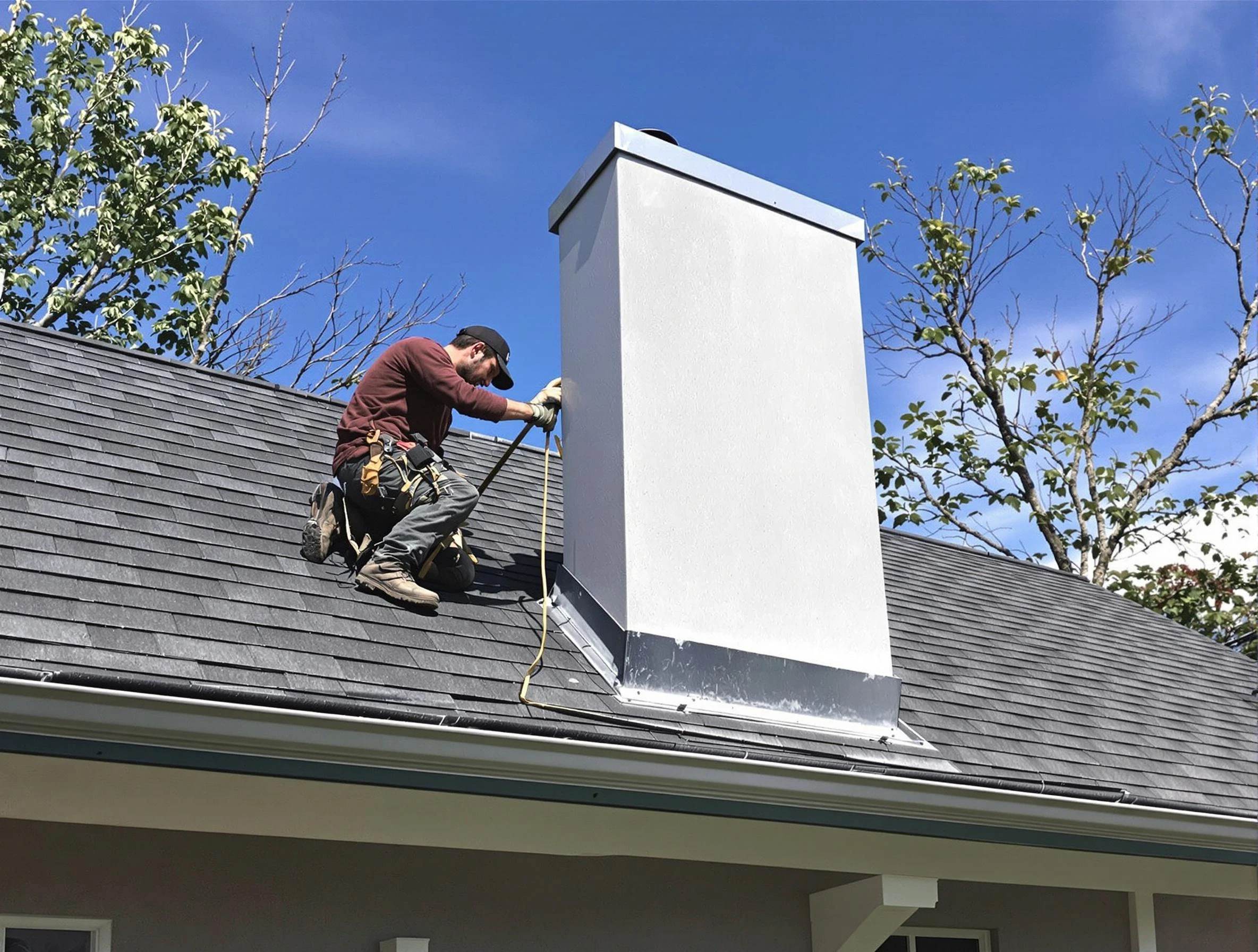 Bensley Chimney Sweep team member finishing chimney construction in Bensley, VA